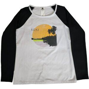 ROXY Swim Women's White/Black Raglan Long Sleeve Classic Beach Swim Shirt Medium